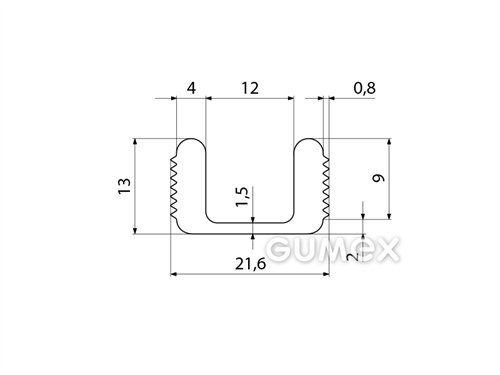 "U" Silikonprofil, 13x21,6/12mm, 40°ShA, -60°C/+180°C, transparent, 